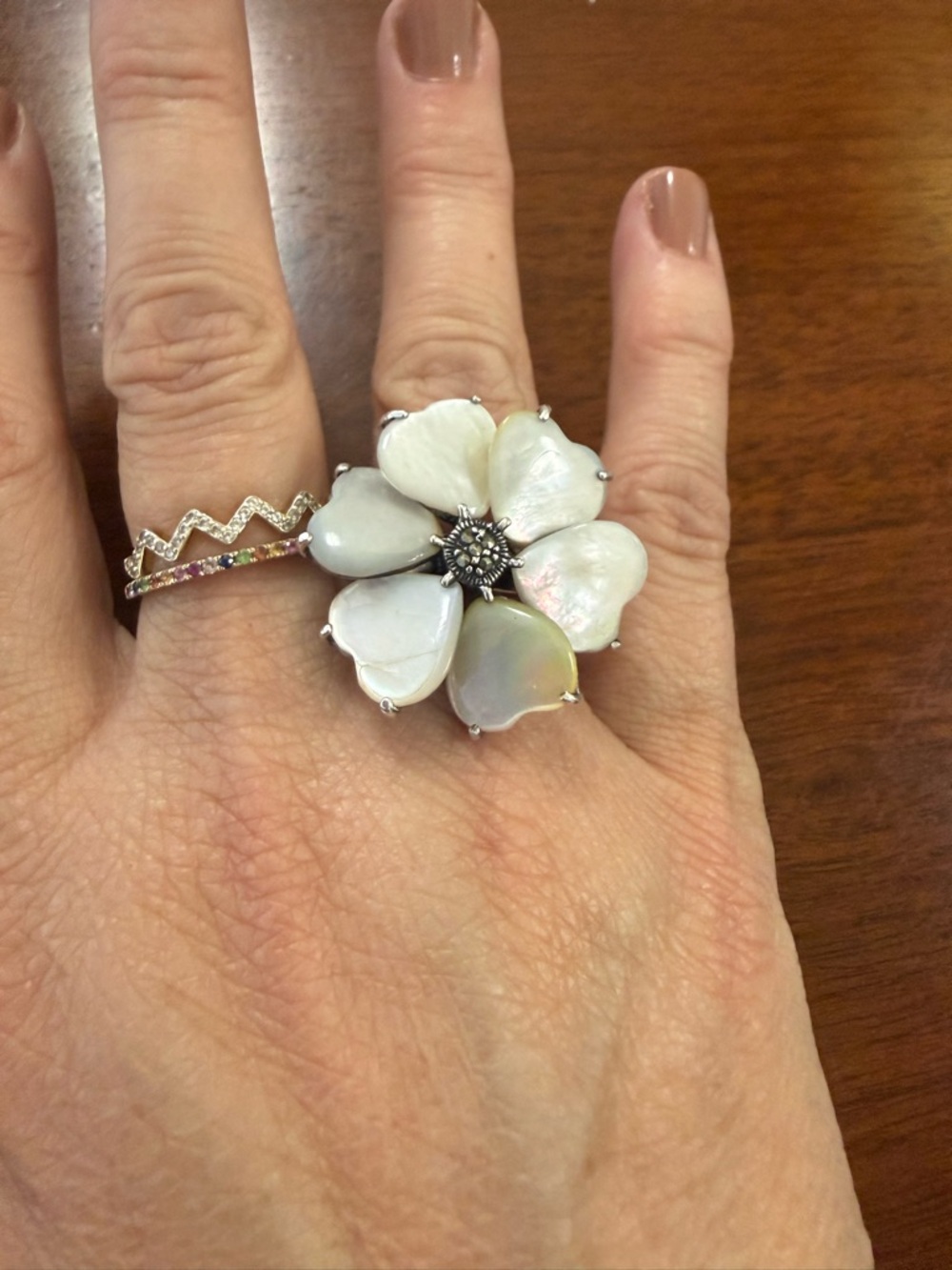 Mother-of-Pearl Flower Cocktail Ring